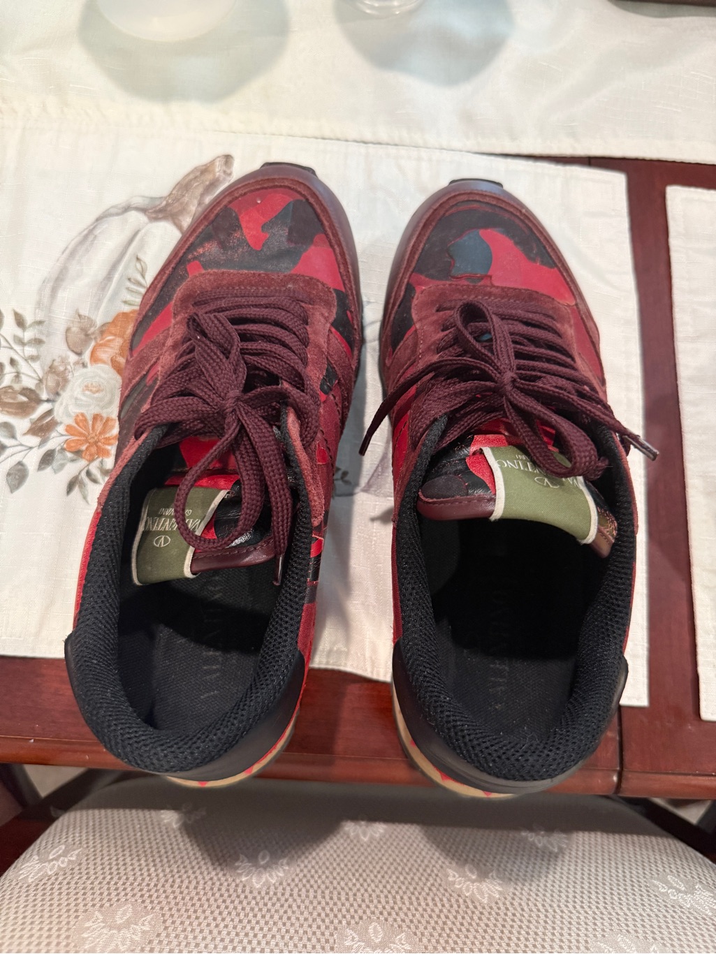 Valentino Men's Red And Black Camo Sneakers